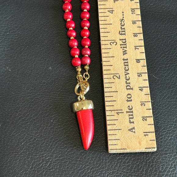 Red Horn Beaded BOHO Necklace - Picture 6 of 8
